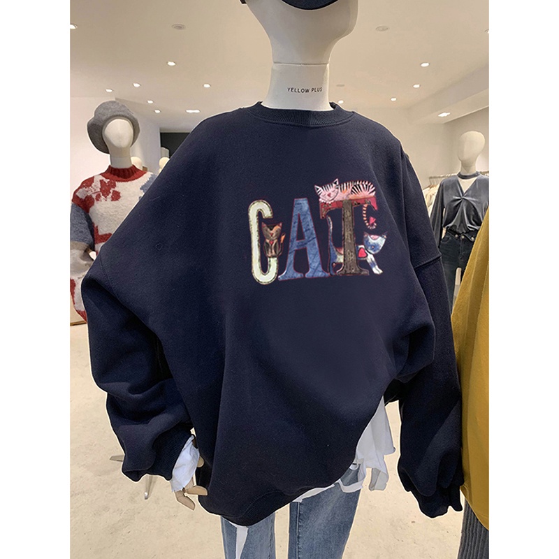 Áo Hoodie Tay Dài Cổ Tròn Dáng Rộng In Họa Tiết Hoạt Hình Thời Trang Thu Đông Cho Nữ 2021