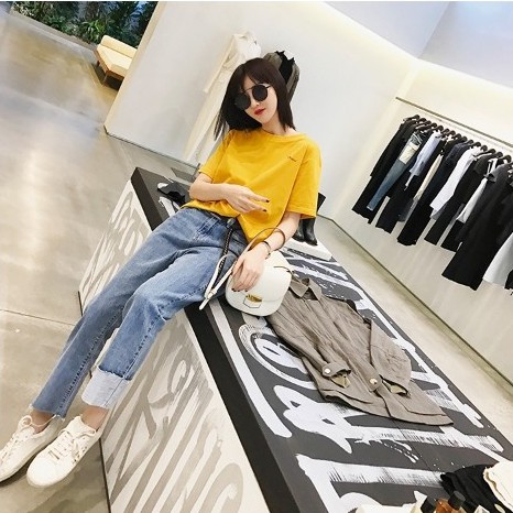 Follow Shop Săn Deal Hot Ngày 12/12 Áo Thun Nữ Tay Lỡ Unisex Màu Vàng Nghệ In Chữ CHEESE