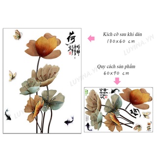DECAL DÁN TƯỜNG HOA SEN LÁ NÂU