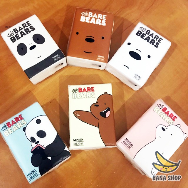 Set 6 bịch khăn giấy khô anh em gấu We Bare Bears Chúng tôi đơn giản là gấu