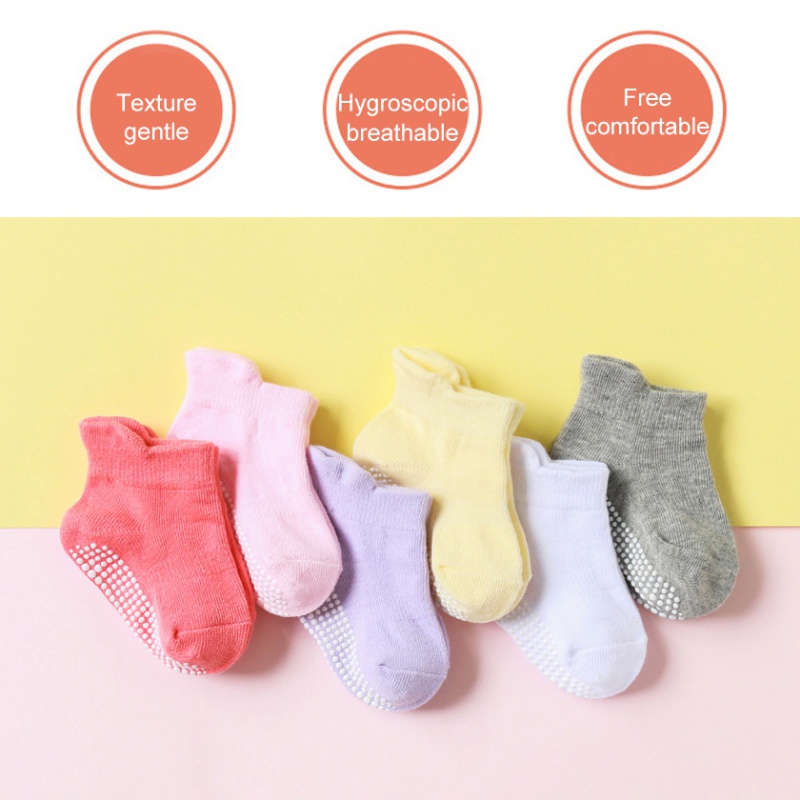 Set 6 đôi vớ em bé chống trượt nhiều màu trơn đơn giản tùy chọn