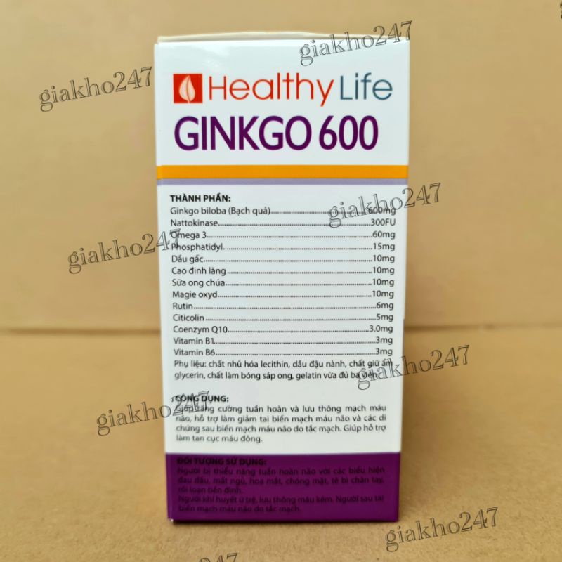 Viên uống bổ não GINKGO 600 giúp tăng cường trí nhớ, tăng tuần hoàn máu não, ngừa tai biến – Hộp 100 viên
