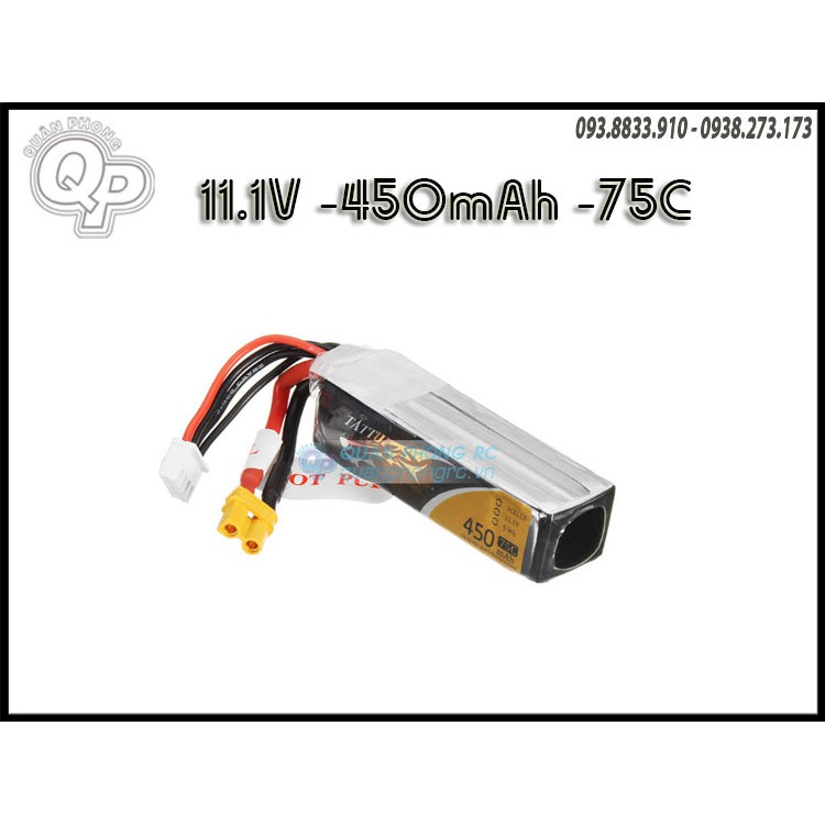 Pin Tattu 450mAh 3S 75C 11.1V LiPo Battery XT30 Plug