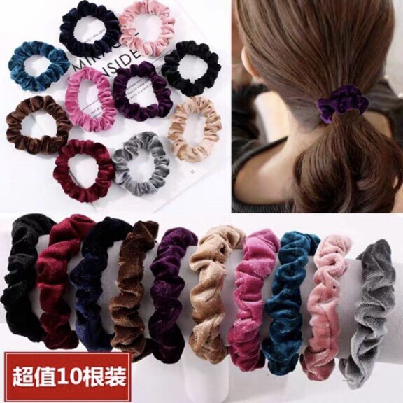 Cobmo 12 Dây Cột Tóc Nhung Trơn Nhiều Màu 【】