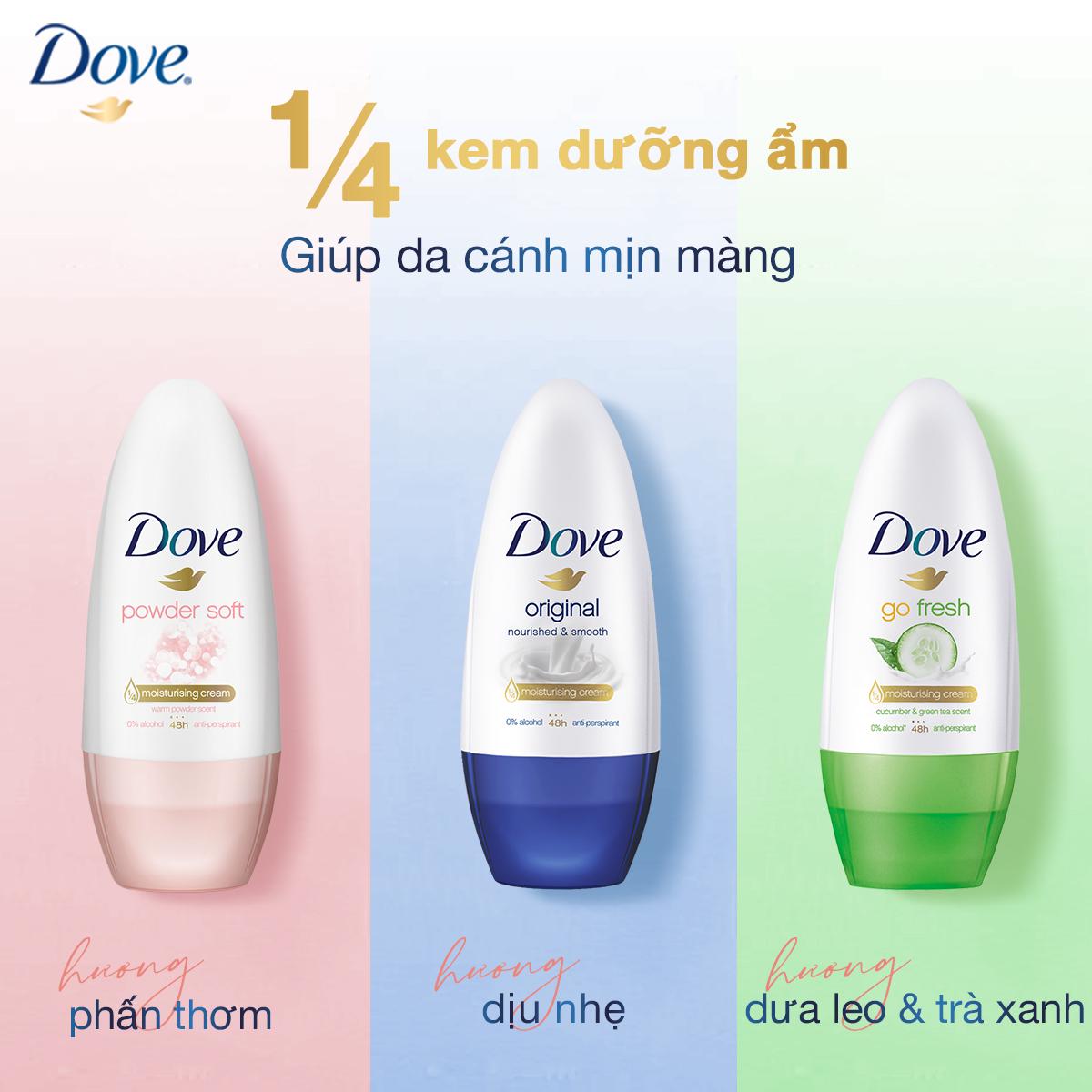 Combo 2 Lăn khử mùi Dove Dưỡng da Sáng mịn dành cho nữ, 40ml