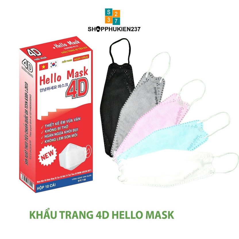 Khẩu trang 4D Hello Mask 10 cái / hộp chất liệu 4 lớp vải sms cao cấp | BigBuy360 - bigbuy360.vn