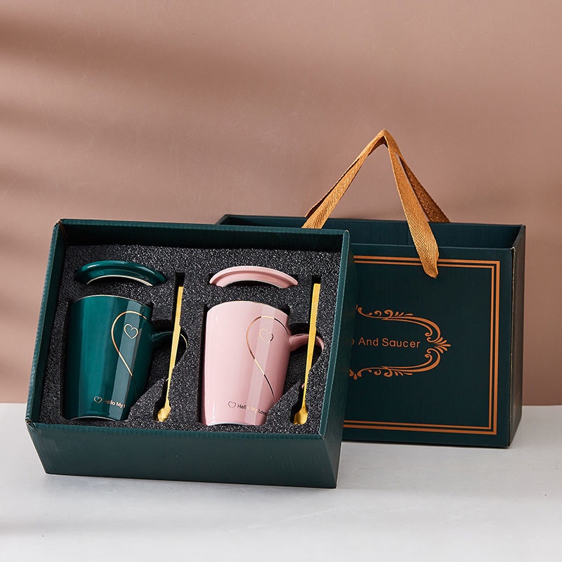 ๑Cốc sứ có nắp Cốc đựng thìa ins Cặp đôi Cốc gia đình Tách trà Nam Cốc uống Nữ Cốc cà phê Hộp quà tặng
