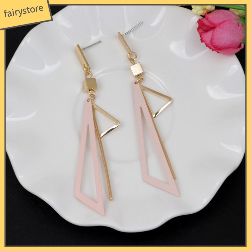 Bông tai dáng dài mặt hình tam giác cho nữ