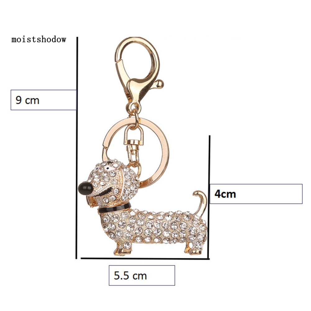 Móc khóa hình chó Dachshund đính kim cương giả
