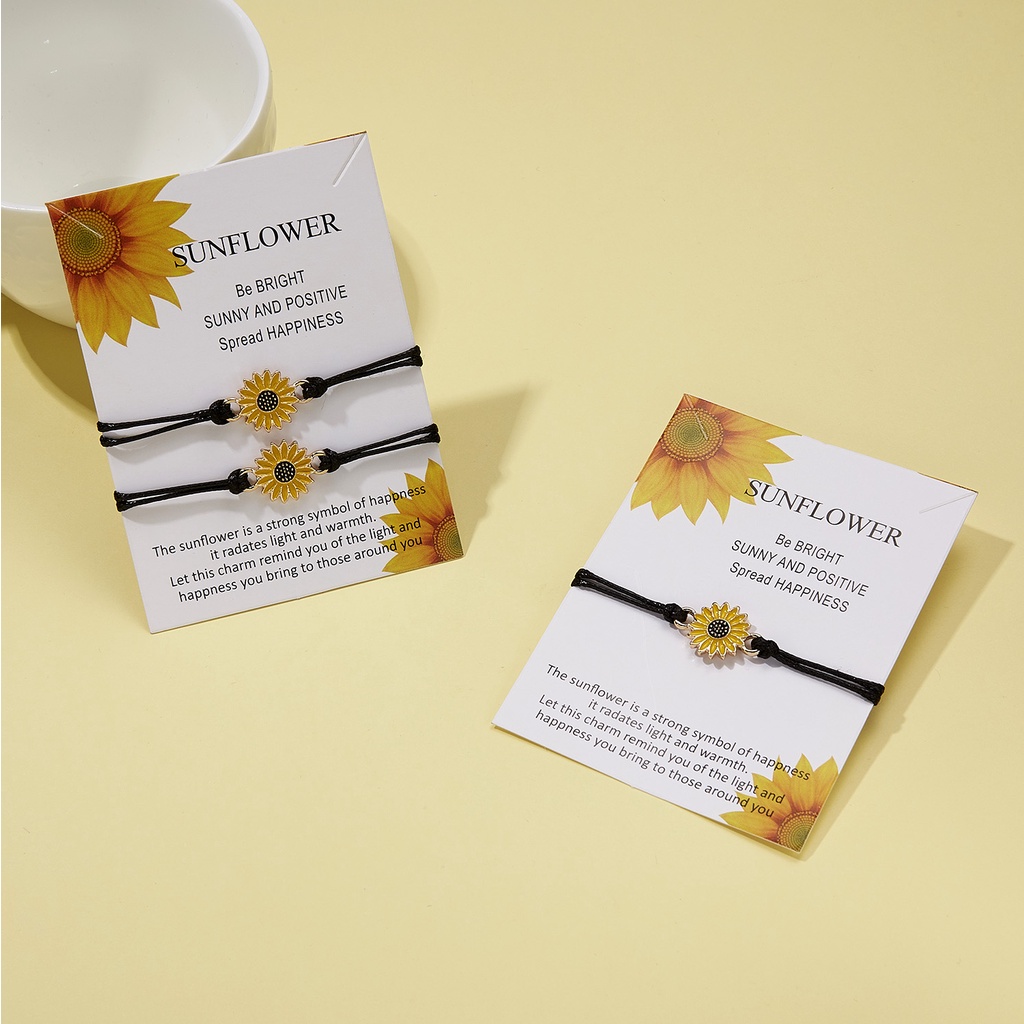 Set 2 Vòng Tay Dây Bện Thủ Công Có Thể Điều Chỉnh Phối Hoa Hướng Dương/Hoa Hướng Dương/Hoa Cúc Cho Nữ