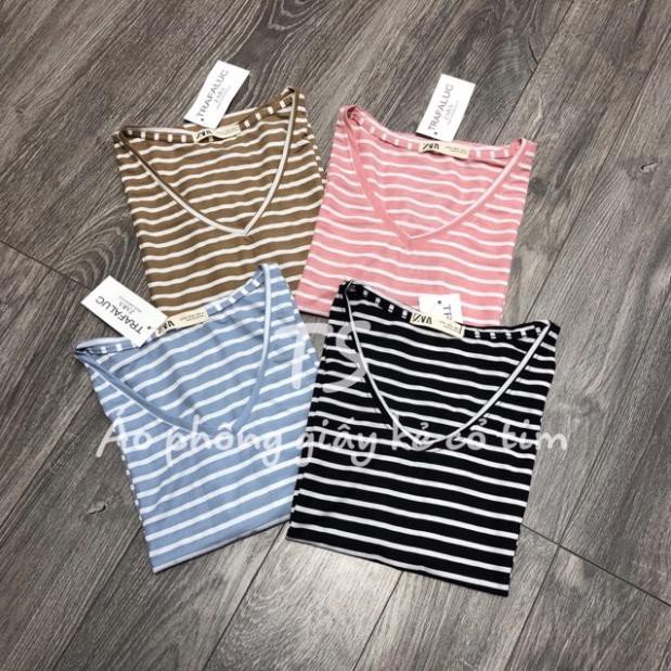 Áo Phông Kẻ Cổ Tim Chất Cotton Thấm Hút Mồ Hôi Cực Tốt AT28 - phamtrangredep shop