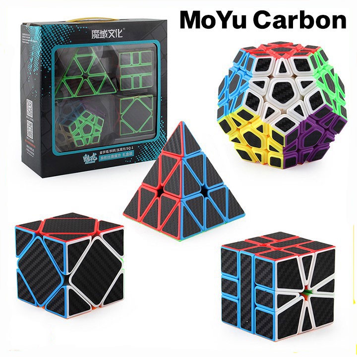 Combo 4 Khối Rubik Biến Thể MoYu Meilong Pyraminx Skewb Megaminx Square-1 Carbon Fiber WCA