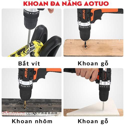 Máy Khoan Pin Cầm Tay AOTUO 12V Kiêm Máy Bắt Ốc Vít, Máy Khoan Mini Không Dây Dùng Pin Sạc - Bảo Hành 1 Năm