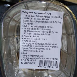 Bình nhựa pet Lock and Lock 1L.