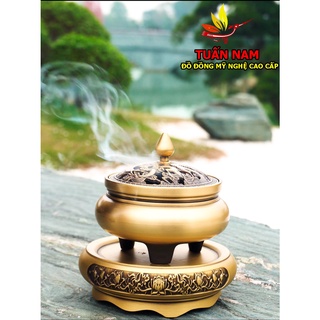 Lư đồng xông trầm hương - đỉnh đốt nhang trầm đúc đồng vàng nguyên khối
