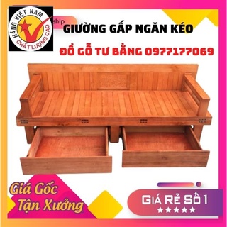 Giường gấp sofa thông minh 2 trong 1 có ngăn kéo( rộng 1m4 x dài 1m9 ) gỗ xoan ,sồi, màu cánh gián