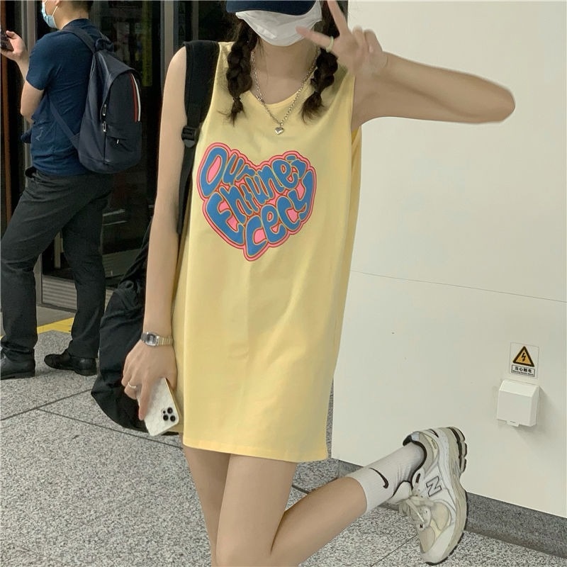 Áo Thun Sát Nách Dáng Rộng In Họa Tiết Độc Đáo Phong Cách Hàn Quốc Trẻ Trung