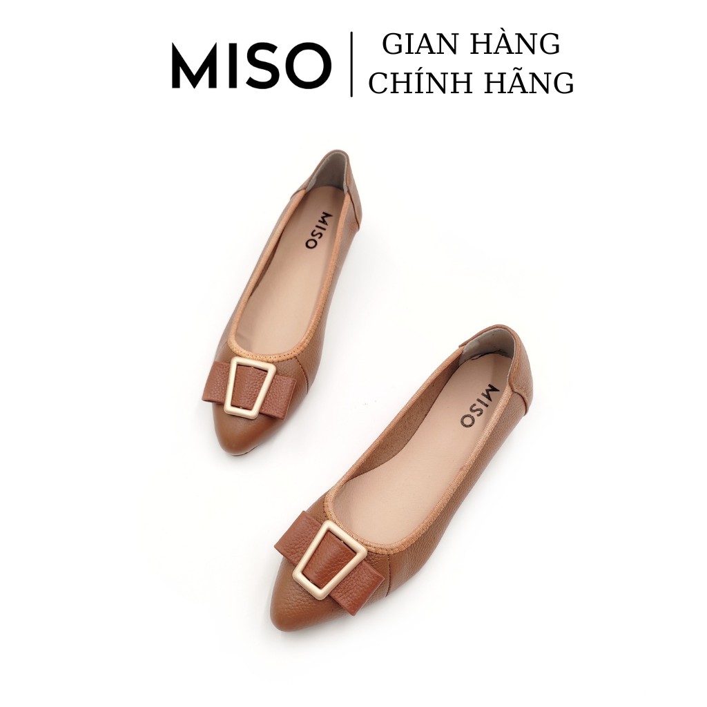 Giày búp bê nữ basic da thật mũi nhọn thon chân phối khoá độc đáo sang chảnh đi làm đi chơi MISO M031