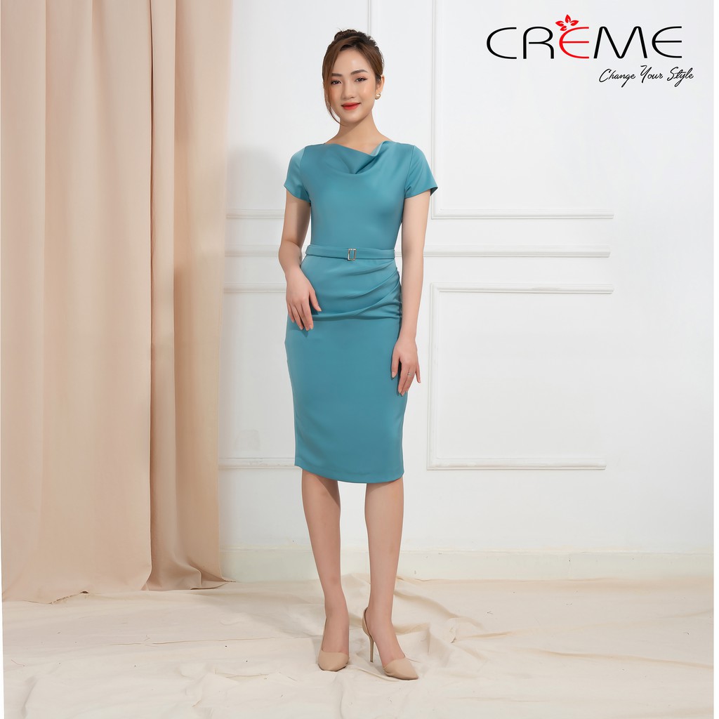 Đầm ôm body cổ đổ tự nhiên DL0115 CREME | BigBuy360 - bigbuy360.vn