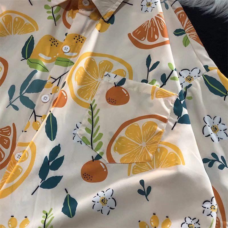 Áo Sơ Mi Tay Ngắn Họa Tiết Quả Chanh Phong Cách Hàn Quốc Thời Trang Cho Nam