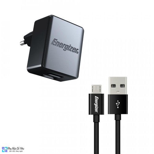 Sạc ENERGIZER 2.4A 2 Cổng USB Kèm Cáp MICROUSB ACA2BEUHMC3 Chính Hãng