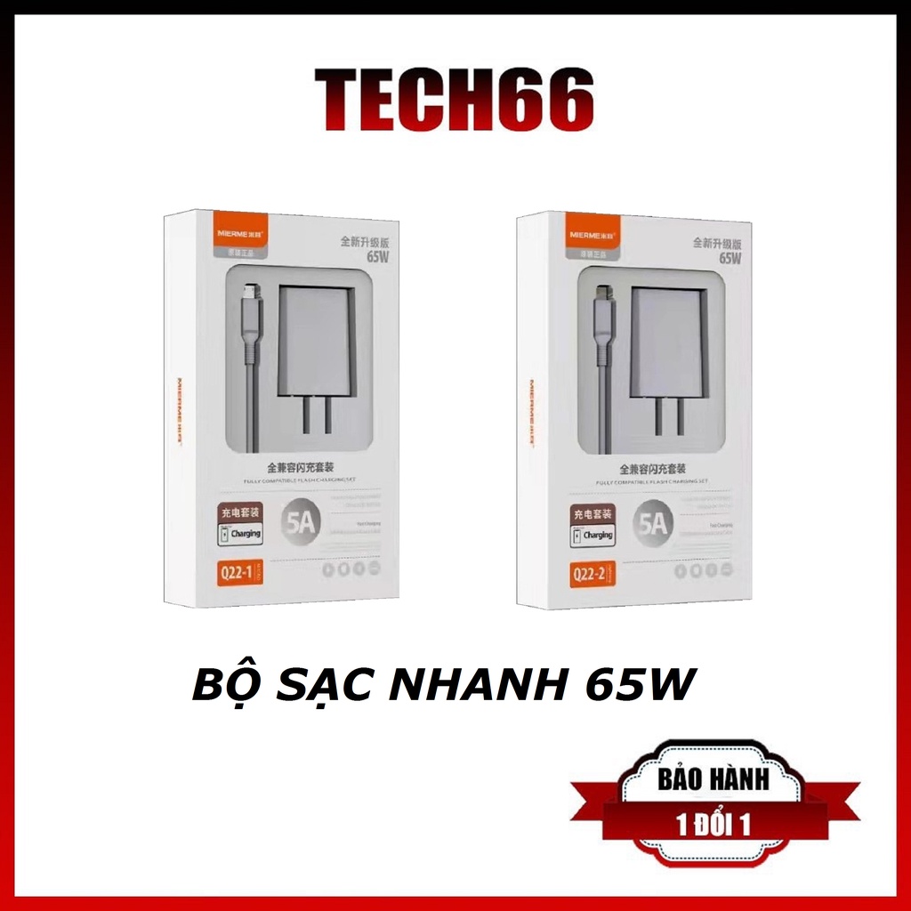 Bộ sạc nhanh 65W dây cáp và củ sạc pin cho loa bluetooth ĐT cổng 5A giắc IPandroid type C