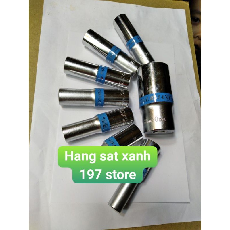 Đầu tuýp đầu khẩu lắp máy bắn ốc chạy pin thân dài các cỡ: 8, 10, 12, 13, 14, 15, 16, 17, 18, 19, 21, 22, 24, 27, 30