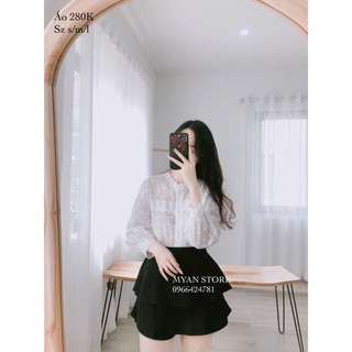 Áo sơ mi pha ren cổ và tay
