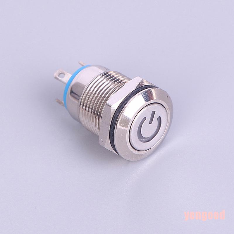 Nút bấm công tắc đèn led 12mm 12v bằng kim loại màu đen chống thấm nước