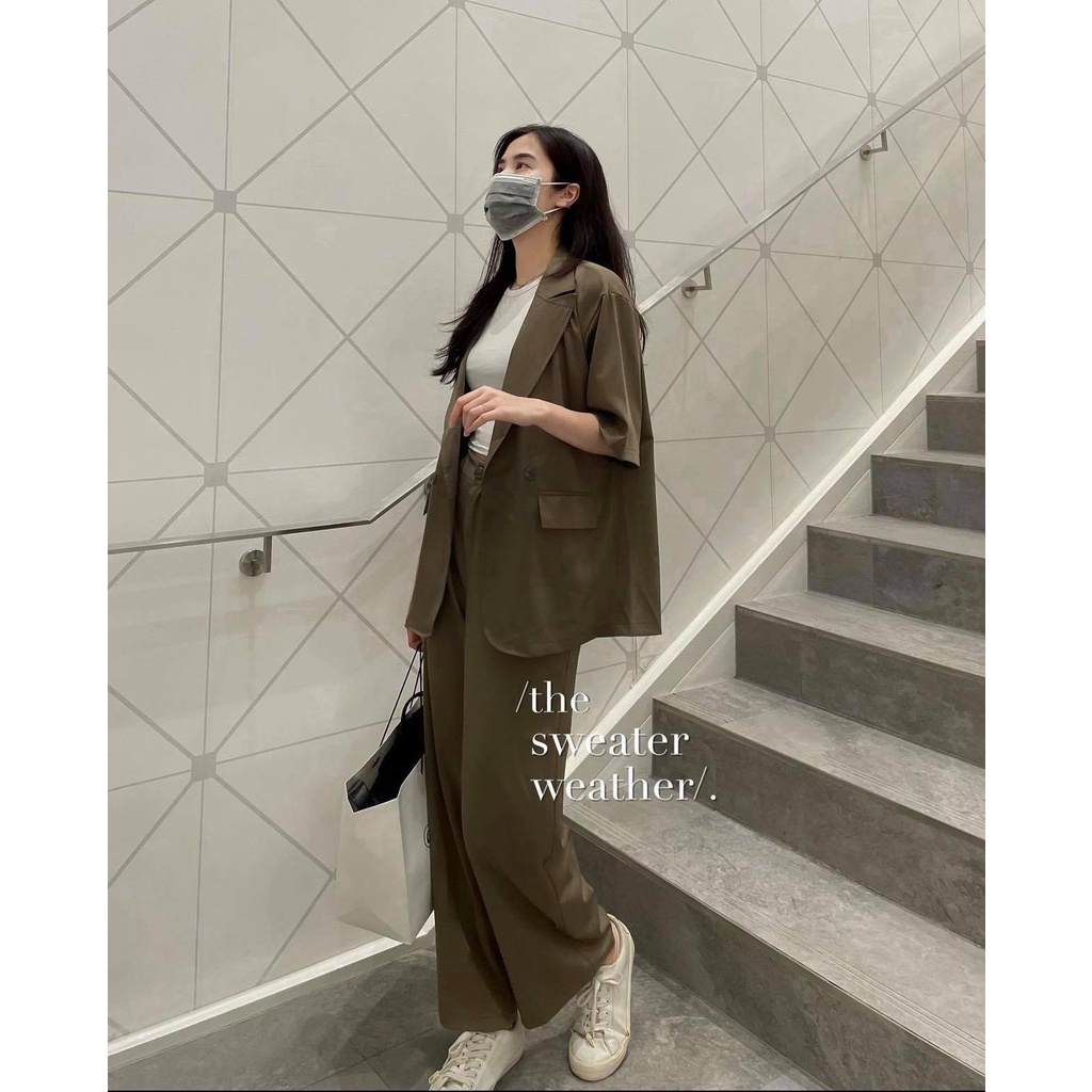Set áo Blazer Dài Nữ 🍓 Bộ áo choàng quần dài suông chất đũi mịn dày phong cách công sở Hàn Quốc Ulzzang 🍓