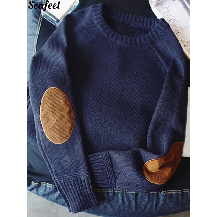 Áo sweater dệt kim cổ thuyền dáng rộng giữ ấm mùa đông cho nam