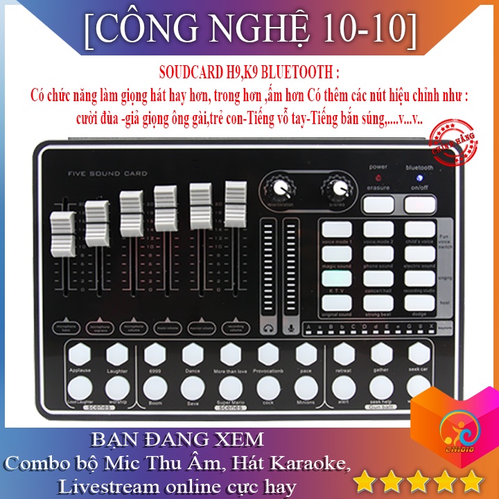 Bộ mic thu âm, hát livestream AT100 chuyên nghiệp kết hợp sound card H9 có auto tune
