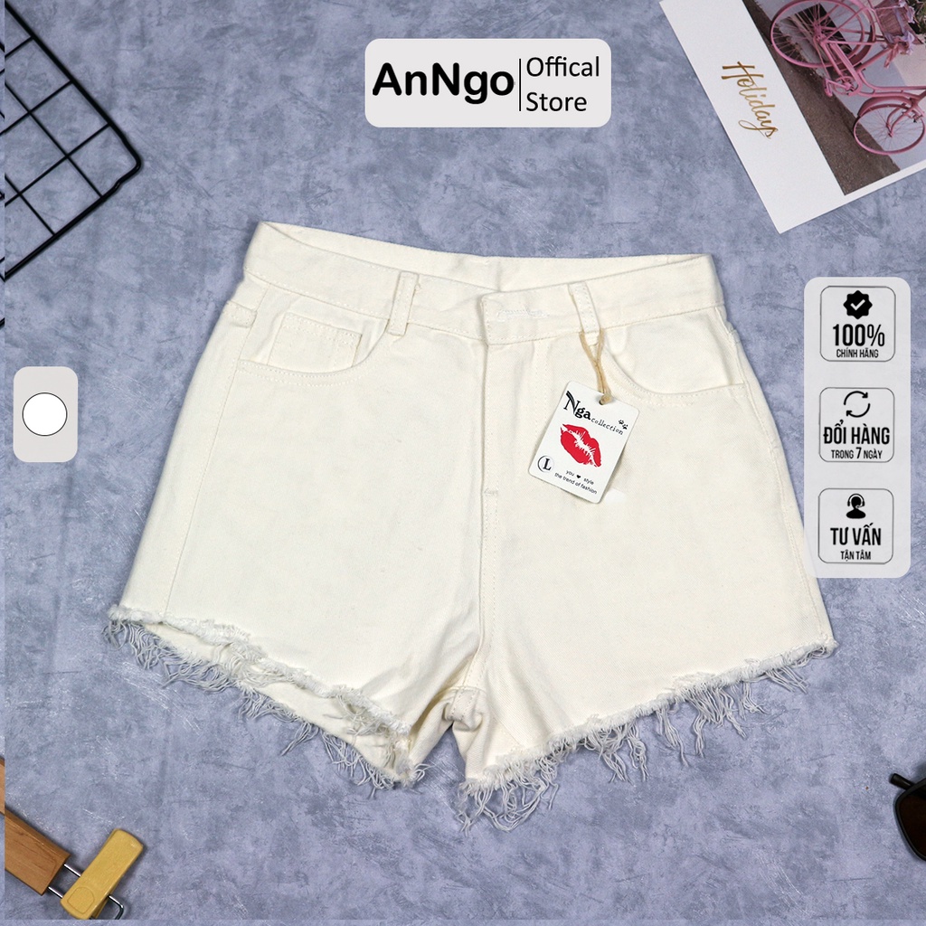 Quần short jean nữ trắng vải denim lai tua cá tính bền đẹp, dễ phối đồ AnNgo - AT227