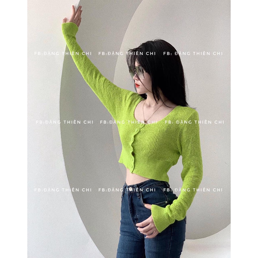 Áo len croptop dài tay chất len mongtogi co dãn nhiều màu cúc dọc duyendel