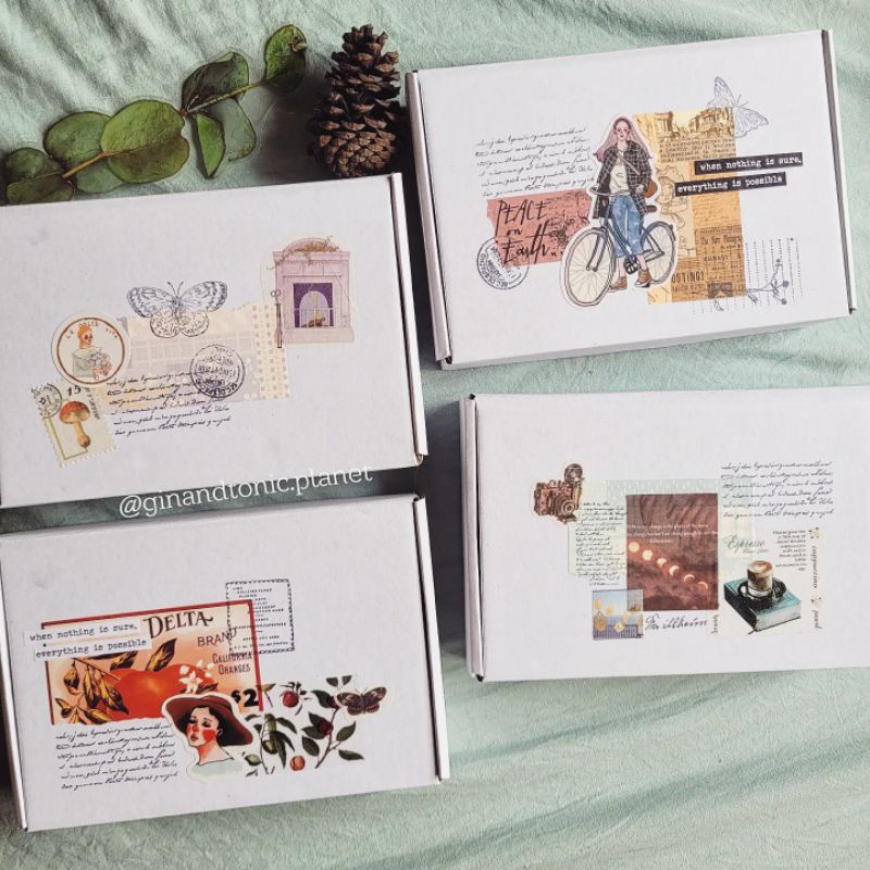 Hộp quà tặng vintage theo phong cách bullet journal nhiều kích cỡ - ginandtonic