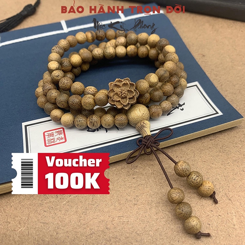 Vòng Tay Trầm Hương 108 Hạt Mộc Tự Nhiên Mix Charm Hoa Sen MỘC KỲ PHONG Bảo Hành Trọn Đời