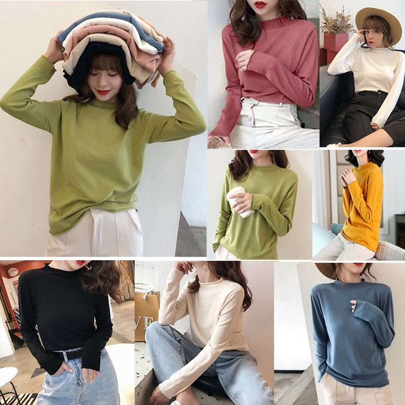 Áo thun nữ tay dài cổ lọ thời trang mùa thu