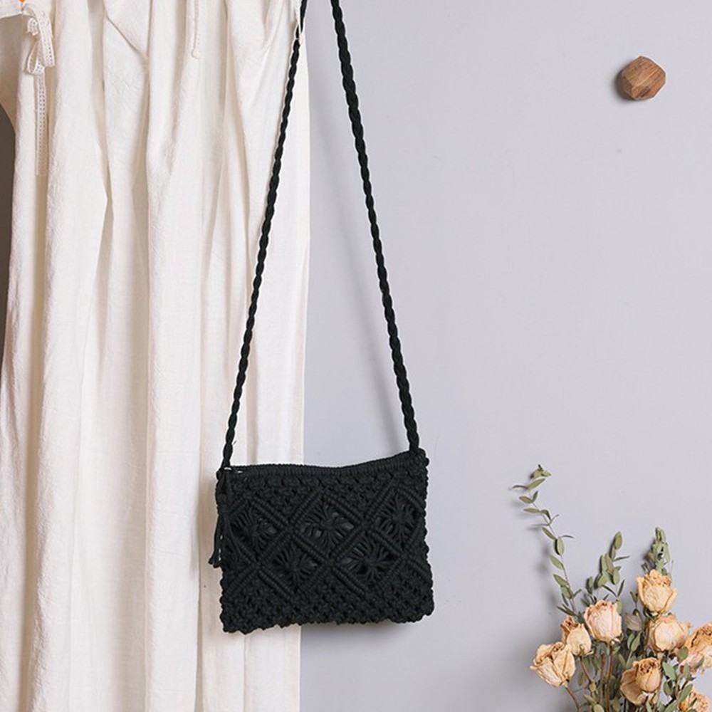 🎉ONLY🎉 Retro Crochet Purses Tassel Crossbody Handbag Woven Bag Women Straw Purse Bohemian Summer Straw Beach Bag/Multicolor