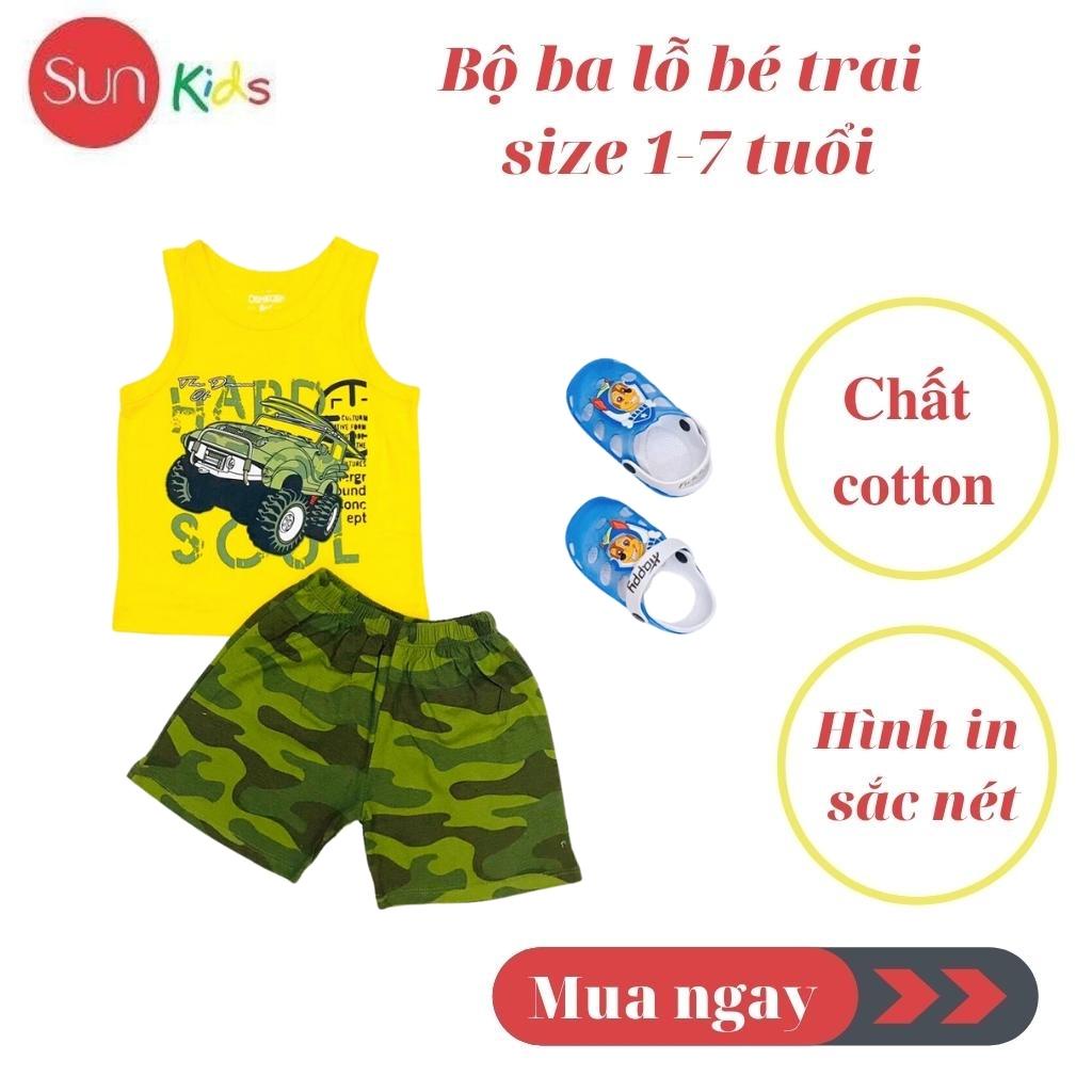 Đồ bộ bé trai, bộ ba lỗ cho bé chất thun cotton, nhiều màu, size 1-7 tuổi - SUNKIDS