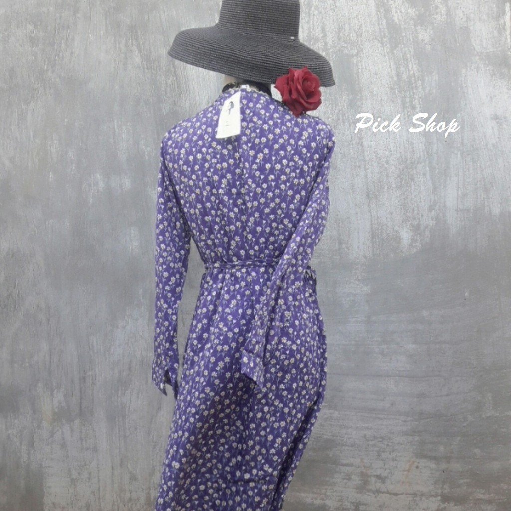 Pick Shop - Ảnh thật - Đầm tím vintage hoa nhí mùa xuân D018