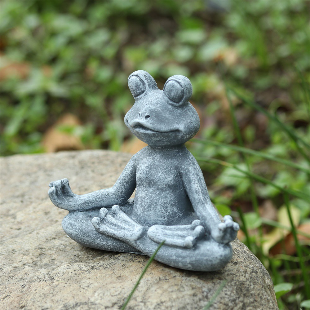 JANE Resin Grey|Finish Yoga Frog Figurine Handmade Poly Garden Statue Meditating Zen for Home Patio Yard or Lawn 4.72&quot; Garden Sculpture 4.72 X 3.74 X 1.96 inch Indoor/Outdoor