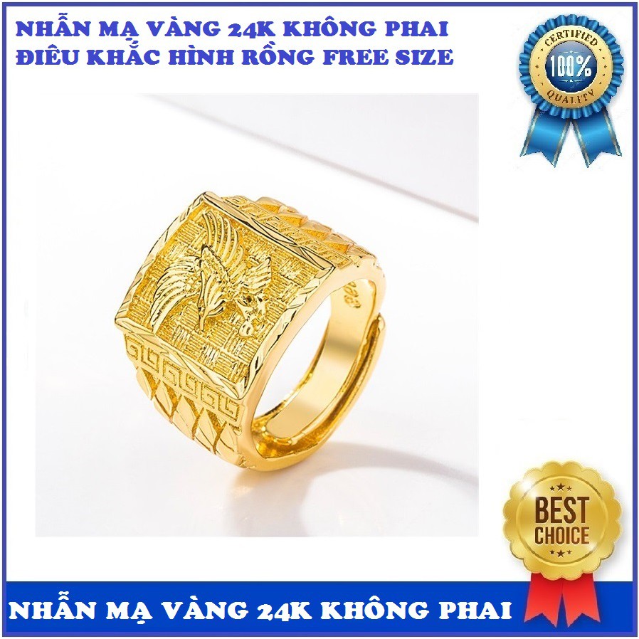 Nhẫn Nam điêu khắc hình đại bàng mạ vàng 24k không phai free size mẫu 1