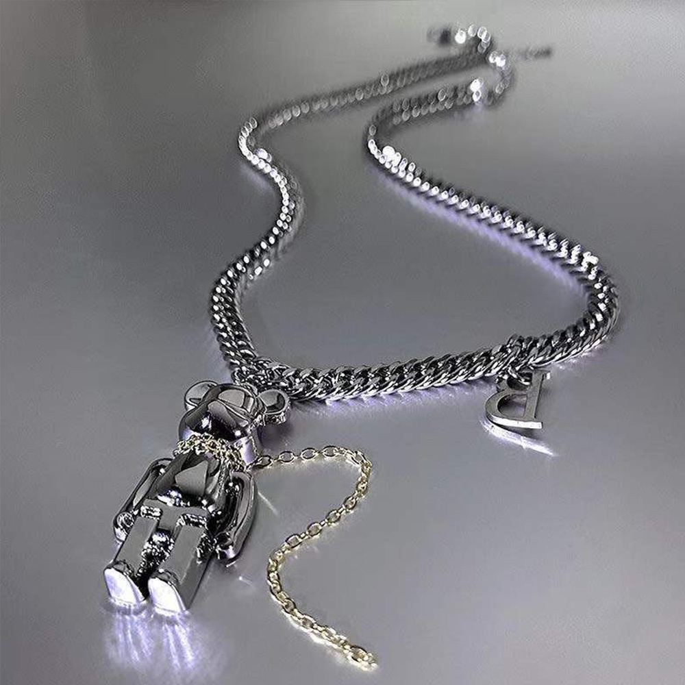 Vòng cổ Mặt Hình Gấu Màu Bạc Phong Cách Hip Hop Thời Trang Cho Nam Và Nữ