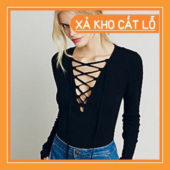 . Áo thun tay dài đan dây trước ngực quyến rũ cho nữ áo rút áo tiểu thư áo bigsize sơmi nữ áo sơmi nữ áo lụa áo trắng .