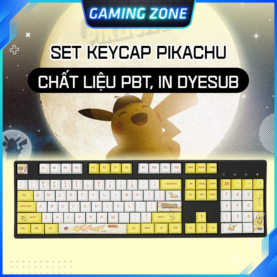 Keycap bàn phím cơ Pikachu Vàng nhựa PBT 110 phím siêu đẹp