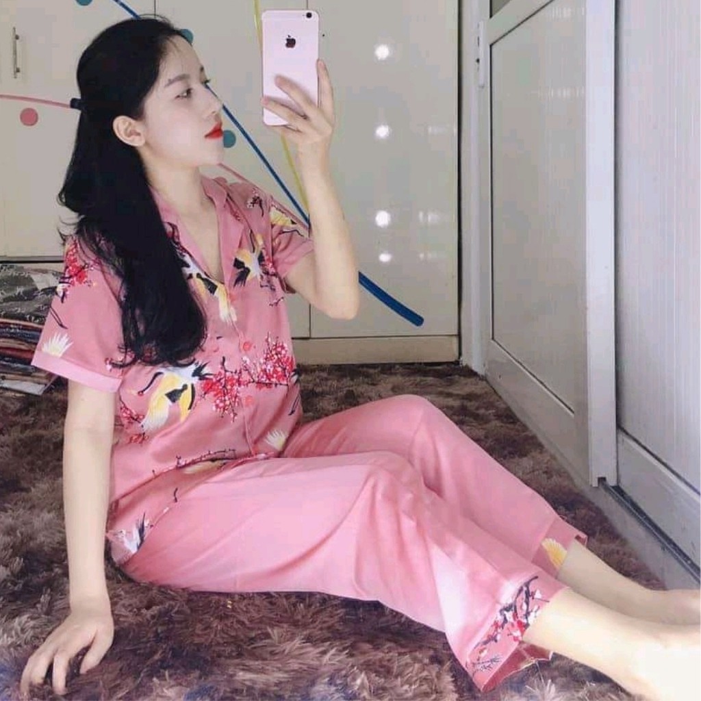 Đồ bộ nữ pijama satin dài nh02