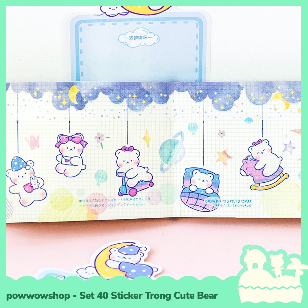 [Sẵn VN - Hỏa Tốc] Bộ 40 Sticker Decal Trong Dán Trang Trí Vật Dụng Cute Bear Nhiều Mẫu