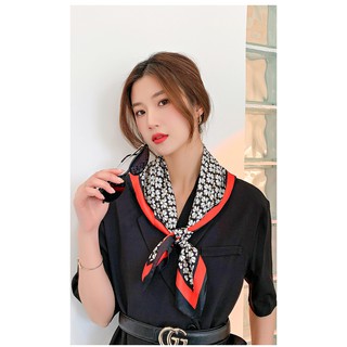Khăn lụa vuông 70- Khăn turban quàng cổ làm áo yếm lụa Chiffon- Cỏ 4 lá