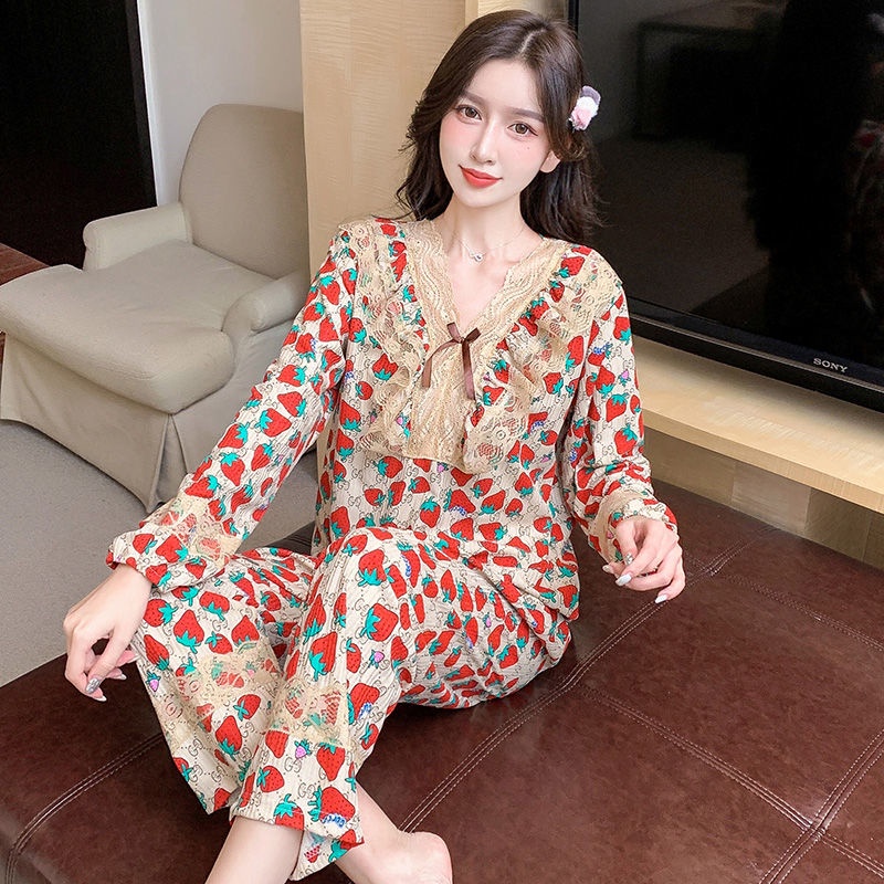 Bộ đồ ngủ công chúa tay dài ngọt ngào thời trang thu đông phong cách Hàn Quốc mới