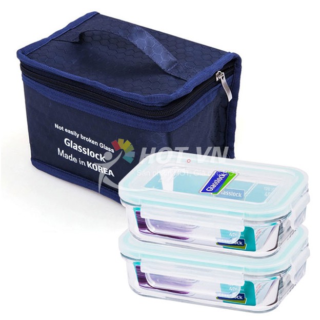 Bộ 2 hộp thủy tinh GLASSLOCK 400ml + túi giữ nhiệt lunchset2